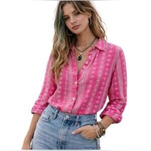 Ultra Pink Women's Button Down Shirt - Bright Pink
